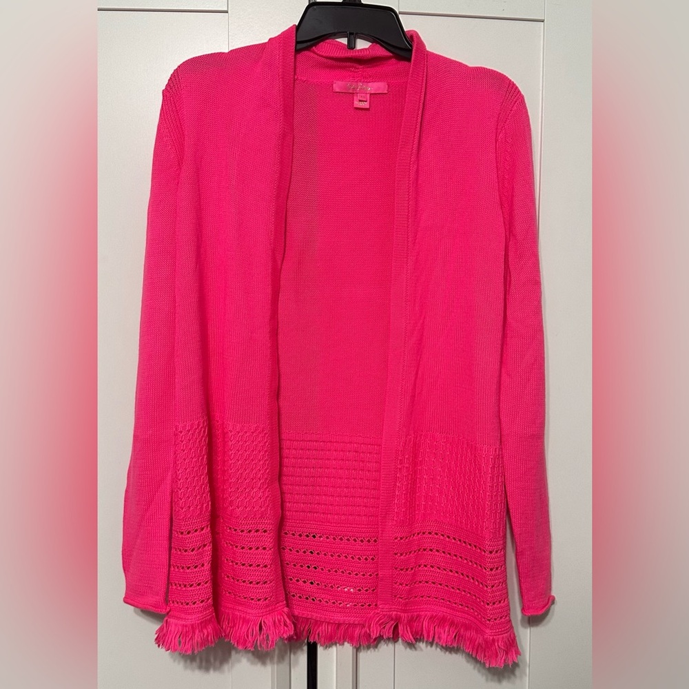 Lilly Pulitzer Pink Cardigan Sweater with Ribbed Detail